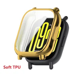 Premium All-Around Screen Protector with Tempered Glass & Hard PC Bumper for Redmi Watch 5 (Gold TPU)