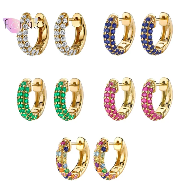 

925 Sterling Silver Needle Densely Inlaid Colorful Crystal Hoop Earrings for Women Trendy Geometric Circle Earrings 2023 Jewelry
