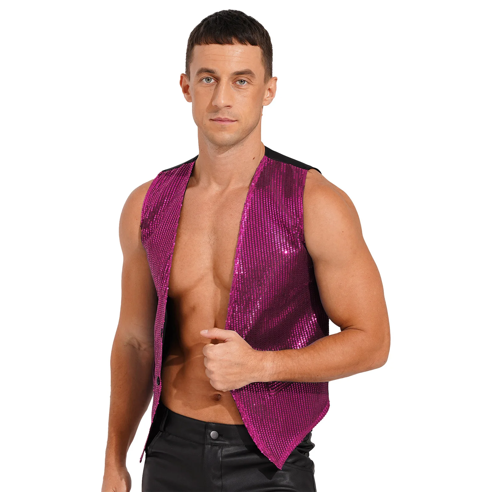 

Mens Womens Jazz Dance Tank Tops Vest Fashion Sparkling Sequins Sleeveless Waistcoat Formal Party Club Stage Performance Costume
