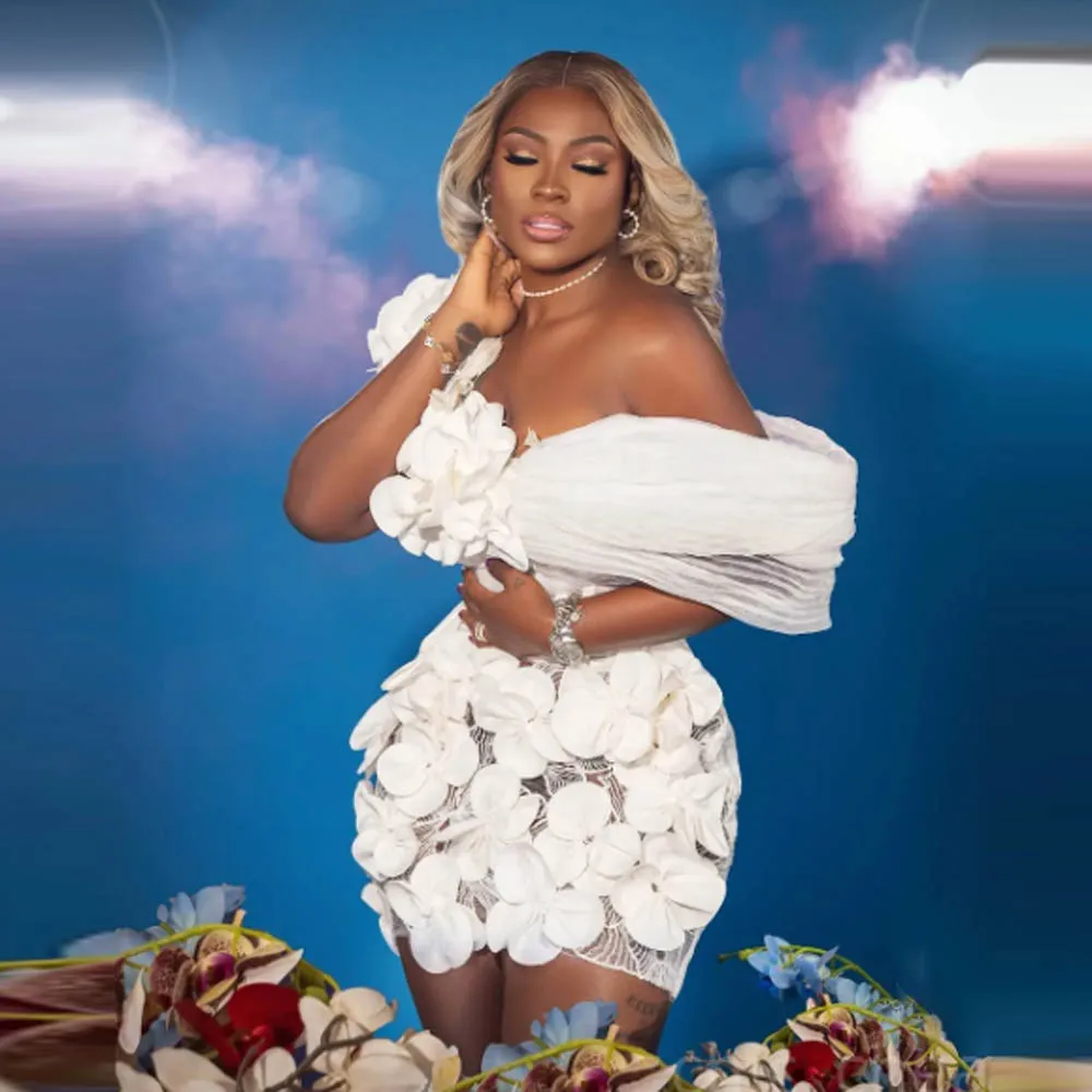 White Short Cocktail Dress Off The SHoulder Handmade Flowers Black Girls Birthday Dress Homecoming Gowns