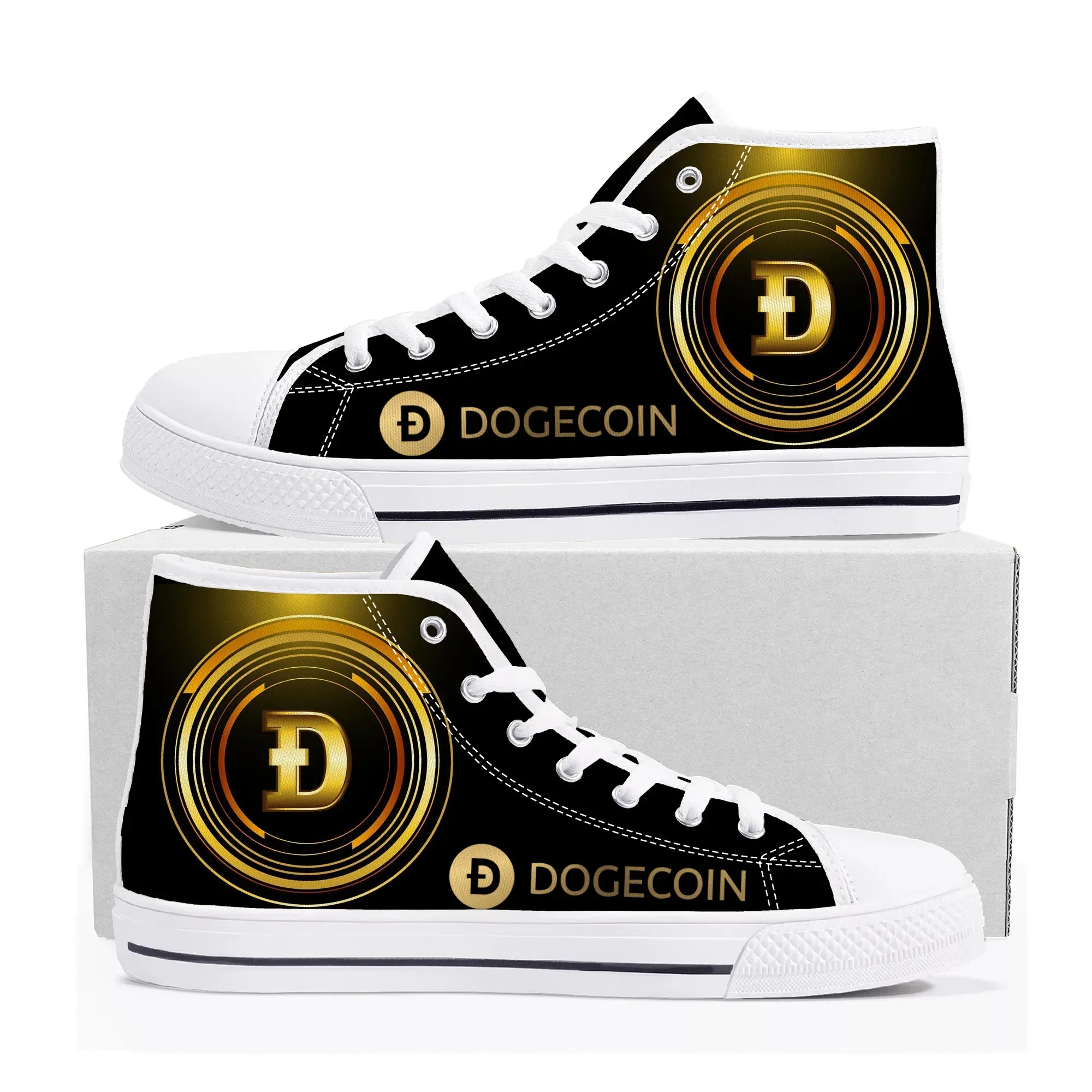 Dogecoin Crypto Currency Dog Coin High Top Quality Sneakers Mens Womens Teenager Canvas Sneaker Casual Couple Shoes Custom Shoe
