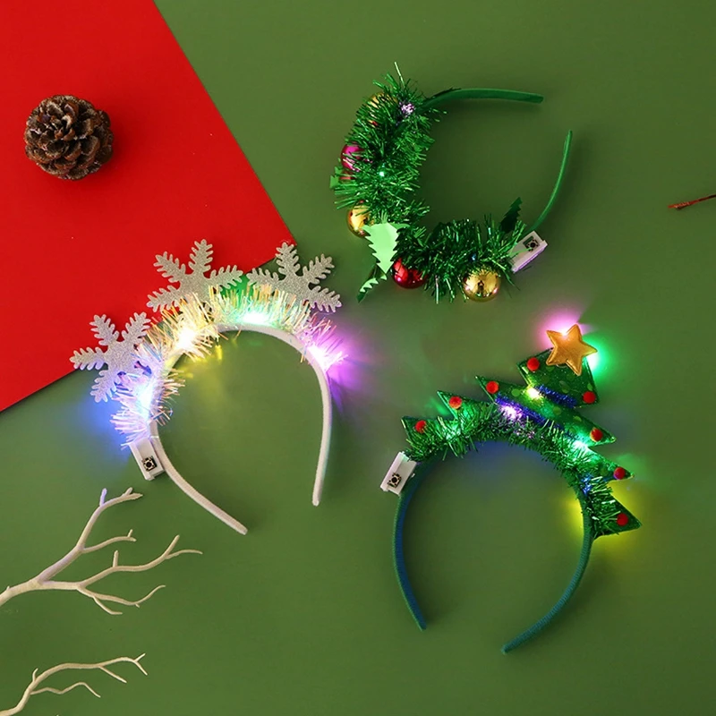 Christmas Headband with LED Lights Snowflake Xmas Tree Hair Band 2025 Christmas Decorations for Home Girls Women New Year Gifts