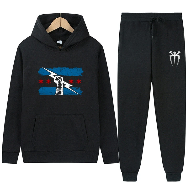 Autumn/Winter New Famous Wrestler Returns to CM Punk Street Sports Pants Casual Men's Black Return of CM Punk Hoodie Set