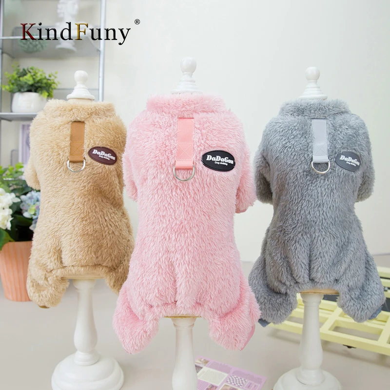 

KindFuny Coral Fleece Dog Overalls Pajamas Warm Puppy Jumpsuit Winter Girl Boy Dog Clothes for Small Dogs Pet Chihuahua Sweater