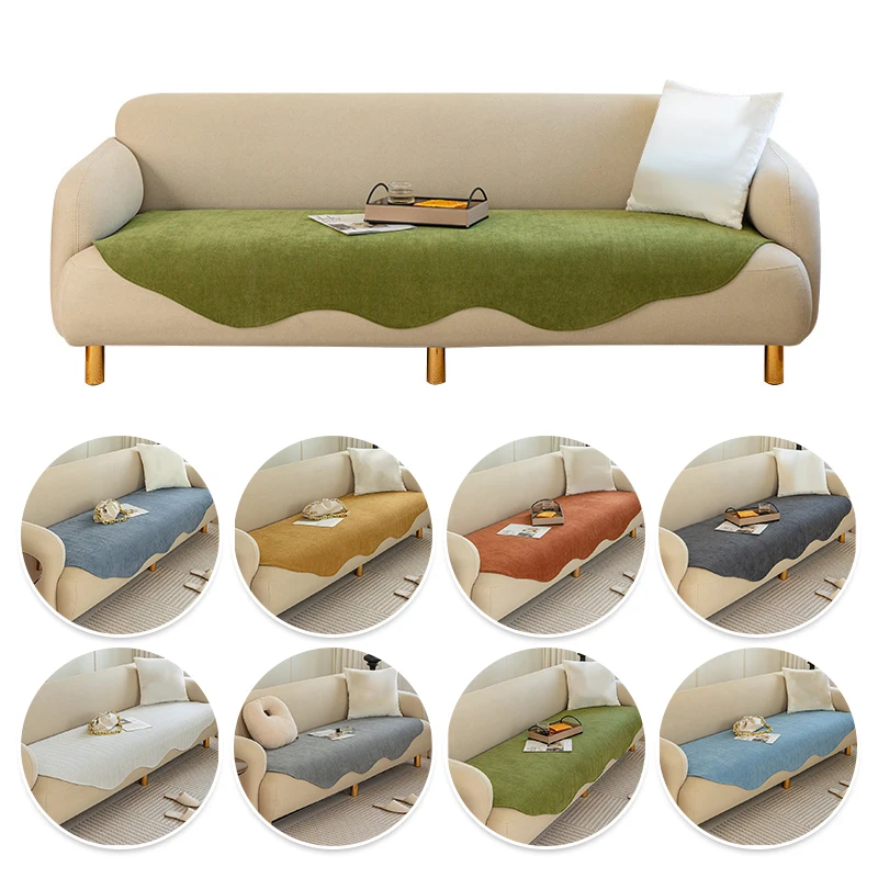 Solid Color Sofa Cover For Living Room Chenille Irregular Shape Sofa Towels Mat Anti-Slip Couch Slipcovers Area Rug Home Decor