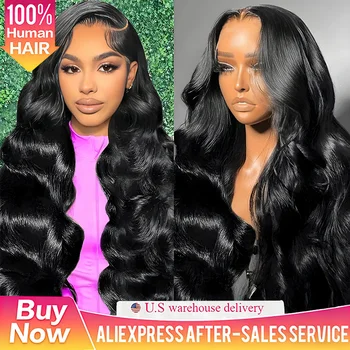 40 Inch Body Wave Lace Front Wig Human Hair 13x6 Natural Black Pre Plucked Wigs 250 Density Lace Wig For Women On Clearance Sale 1