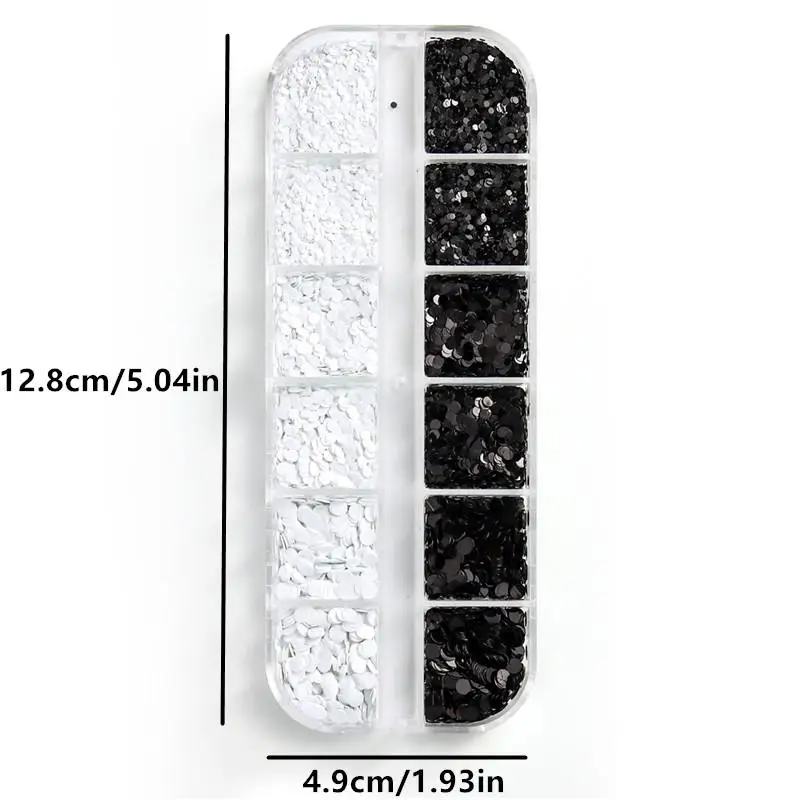 Chic Black & White Polka Dot Sequin Nail Art Glitter Set