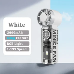 Portable Handheld Mini Fan with LED Display and Rechargeable USB, Includes Lanyard for Makeup, Travel, and Outdoor Use (White)