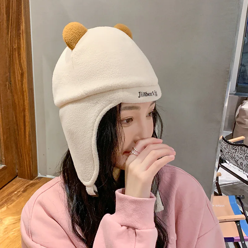 

New Fashion Faux Fur Hat for Women Girls Natural Rabbit Fur Bomber Caps White Thicken Earflap Ear Protect Ski Hat