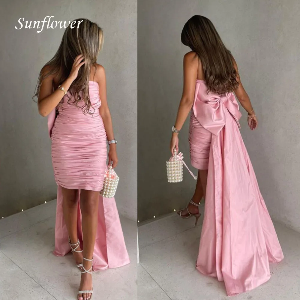 

Sunflower Strapless Prom Gowns Mermaid Evening Dress Slim Pleat Tiered Tulle Bow Sweep Train Party Dress 2023 High-end Custom