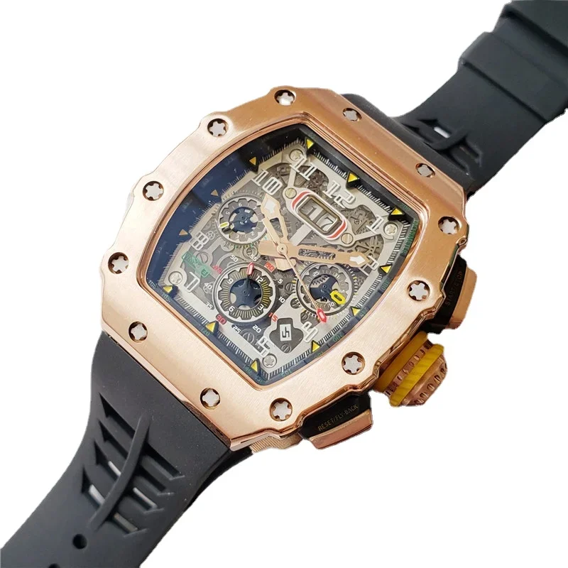 

Luxury Mens Skeleton Automatic Mechanical Watch Stainless Steel Black Grey Rubber