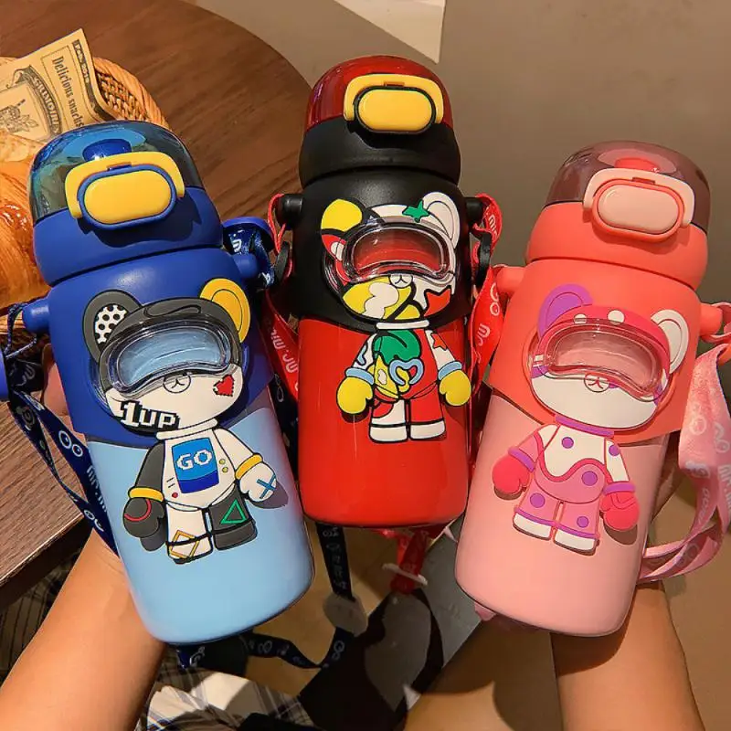 

Household Thermos Cup Star Painted Drinkware 460ml Water Cup Cute Kitchen Accessories Creative Straw Bottles Cartoon Portable