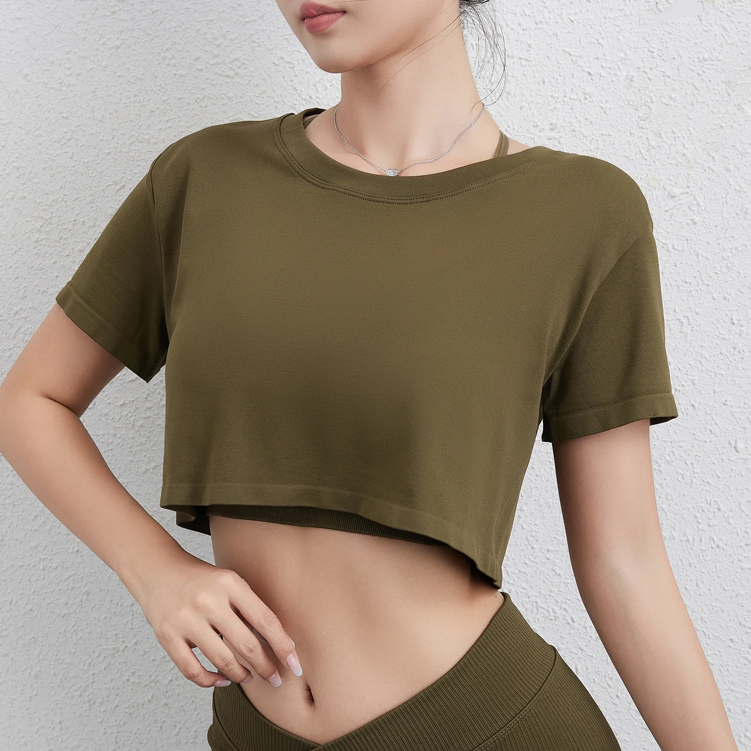 High Quality Women Loose Crop Top Shirts Fitness Crewneck Black