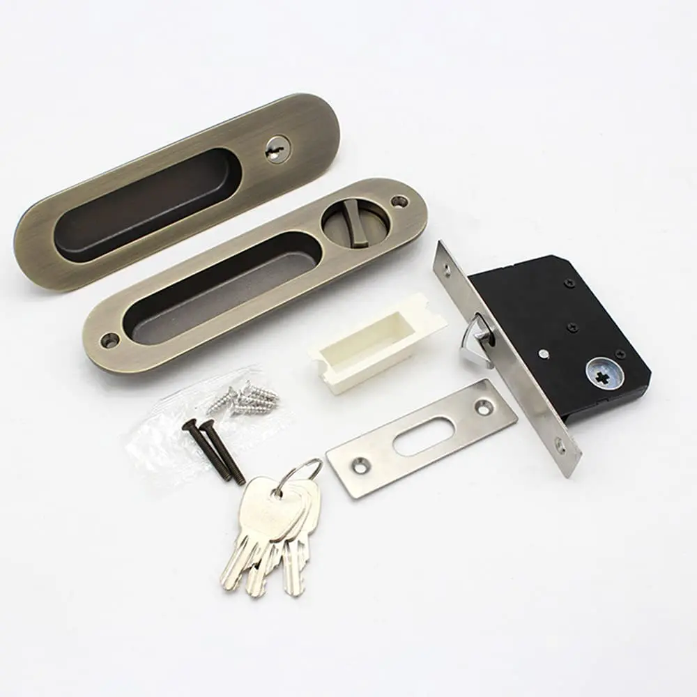 Sliding Barn Door Locks Invisible Door Handle with 3 Keys for Wooden Pocket Furniture Hardware 6.81 inches