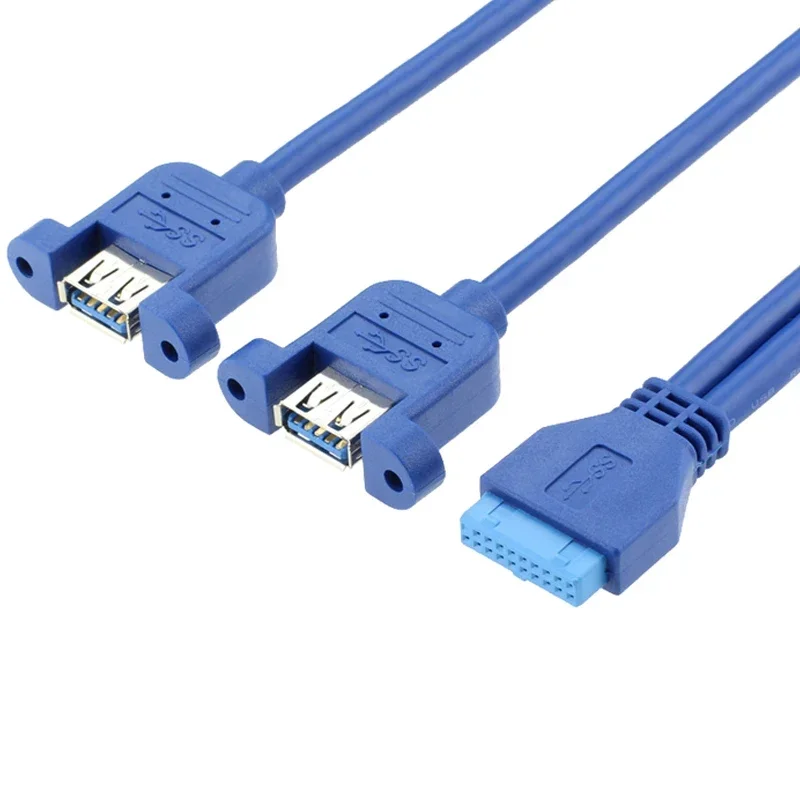 50cm 듀얼 USB 3.0 A 암 2 포트-USB 3.0 20Pin 암 컴퓨터 마더보드 설치 케이블(나사 구멍 어댑터 포함)