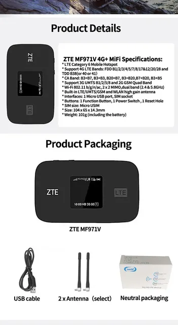 Router Modem ZTE MF971 WiFi 4G+ LTE 300MB cat6 mobile hotspot portatile  wireless