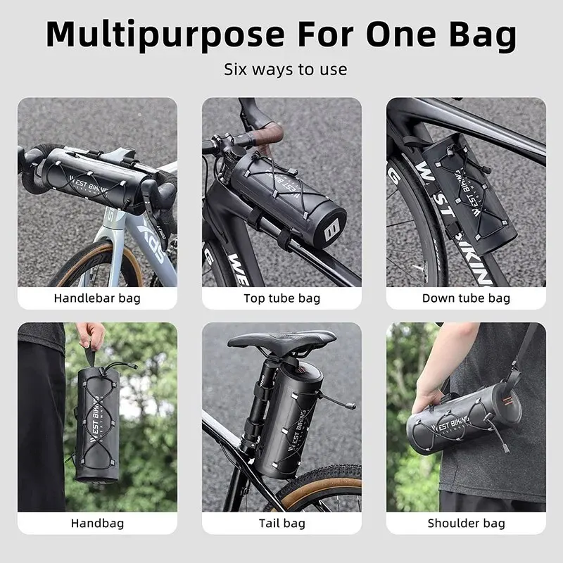 WEST BIKING Bicycle Handlebar Bag 2L Multifunctional Waterproof Bike Front Bag Cycling Handbag Shoulder Bag Bike Accessories