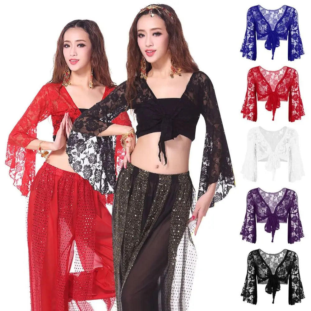 

Lace-up Belly Dance Top Women Stage Long Sleeve Show Costumes For Thailand/India/Arab Nightclub Dance Wear