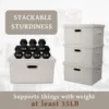 Medium 15" 21 Quart Collapsible Stackable Storage Bins w/ Lids, 5 Packs Beige Foldable Fabric Closet Boxes Lidded Linen 4