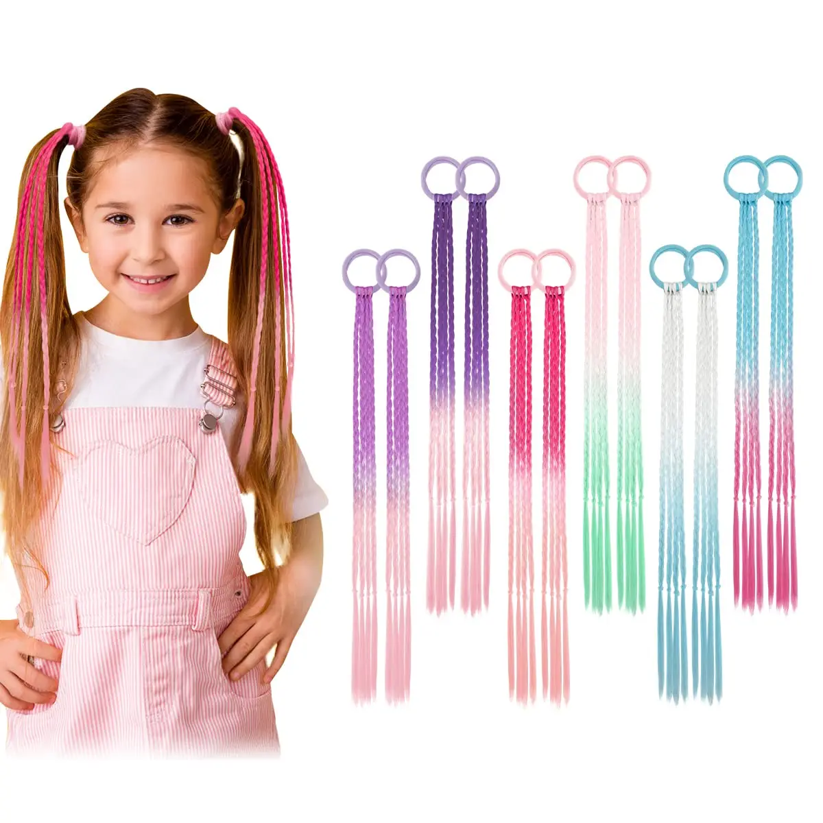 45cm Synthetic color children's braid ponytail hair extension Iridescence braid ponytail belt elastic belt girl ponytail