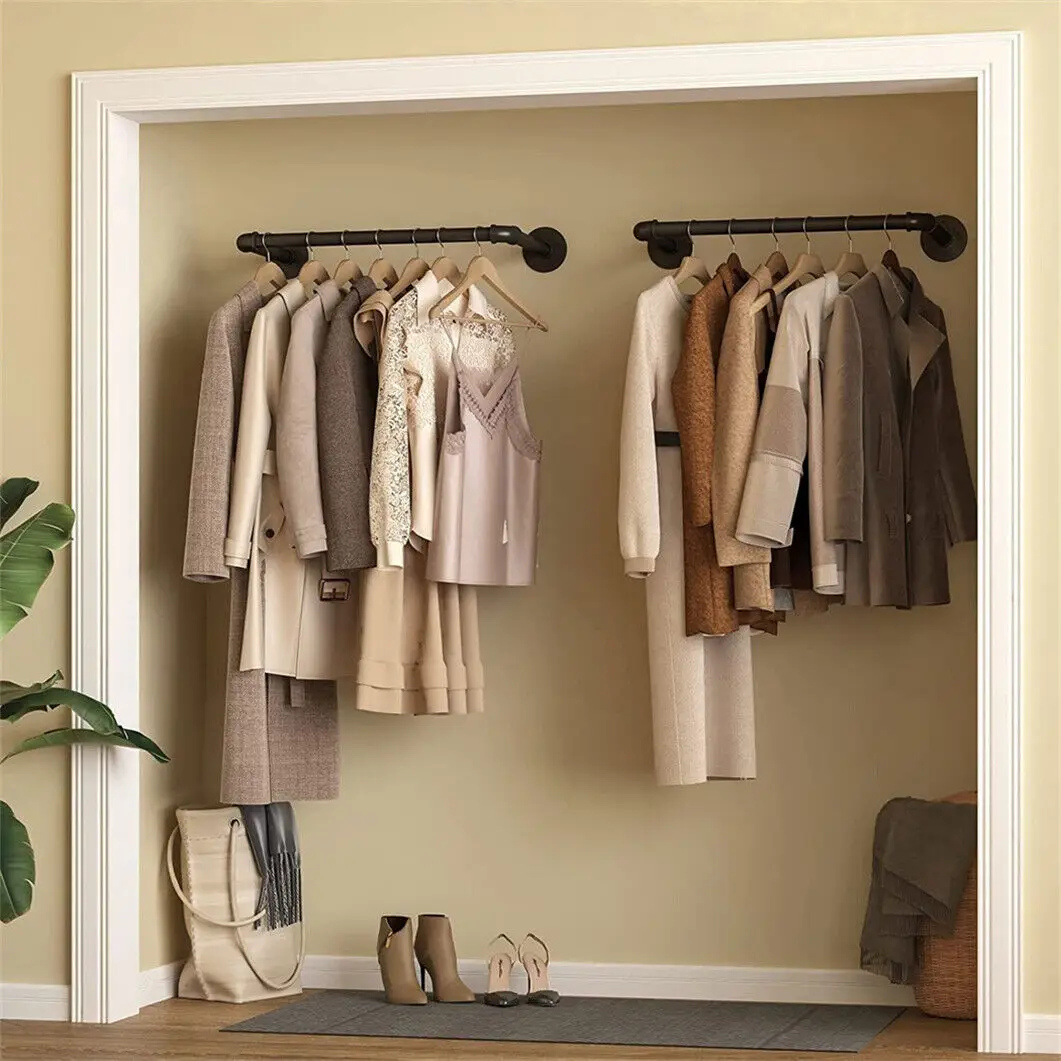 92cm Wall Mounted Clothes Rack Industrial Pipe Garment Rail Rack Hanging Rods