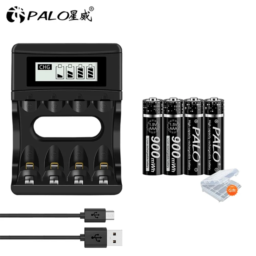 PALO-Batterie Eddie ion aste, 1.5V, AAA, 900mWh, uto, lithium, 24.com, 4 emplacements, chargeur LCD, 1.5V, AA AAA