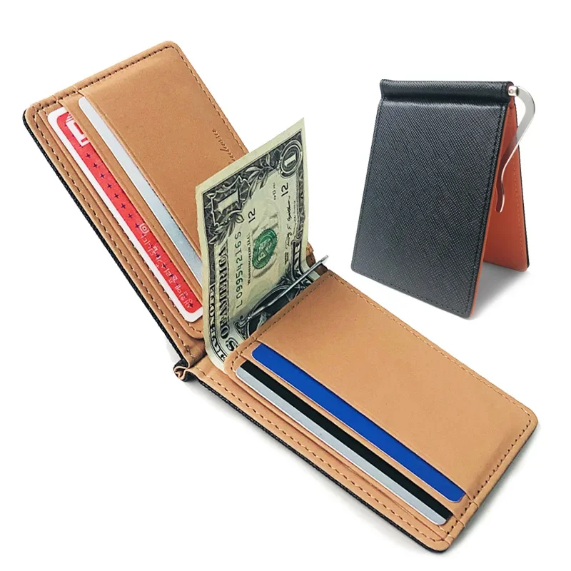 

2024 New Fashion Unisex Small Leather Wallet with Money Clip for Man Mini Card Slot Men's Slim Purse Cash Holder Men's Wallet