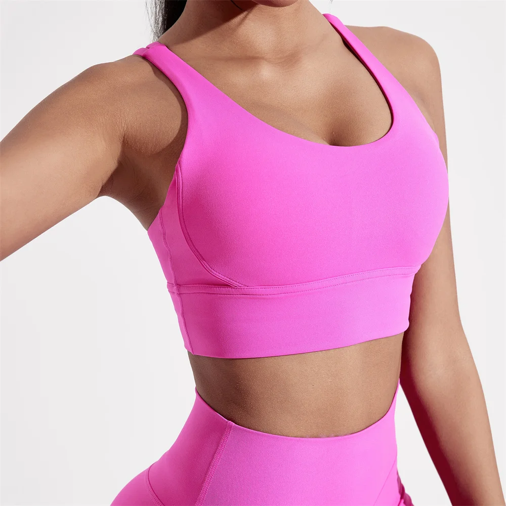 Solid Color Women Cross back Fitness sport Bra high strength Tight Top Comprehensive Training Gym Yoga Underwear With Chest Pad 5
