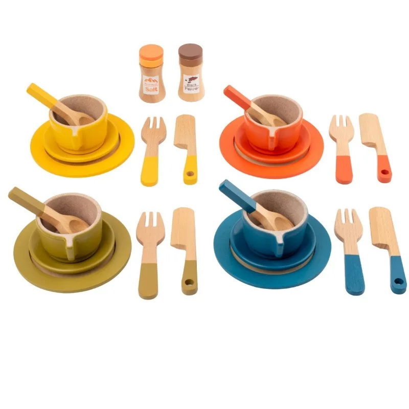 Simulated Wooden Children's Afternoon Tea Set, Playing House Role-playing Toy Tea Set Combination Puzzle and Early Education 6