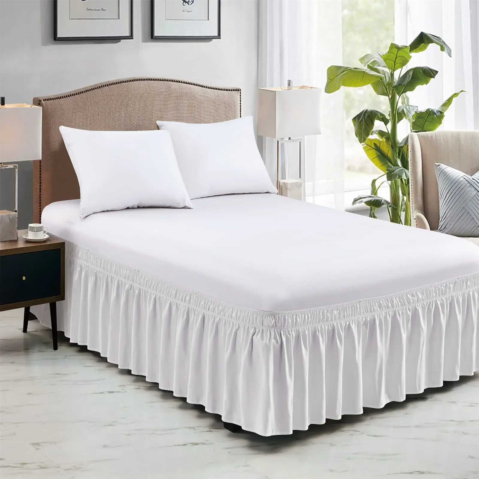 Gonna da letto elastica e regolabile con volant, 2/3 pezzi - 100
