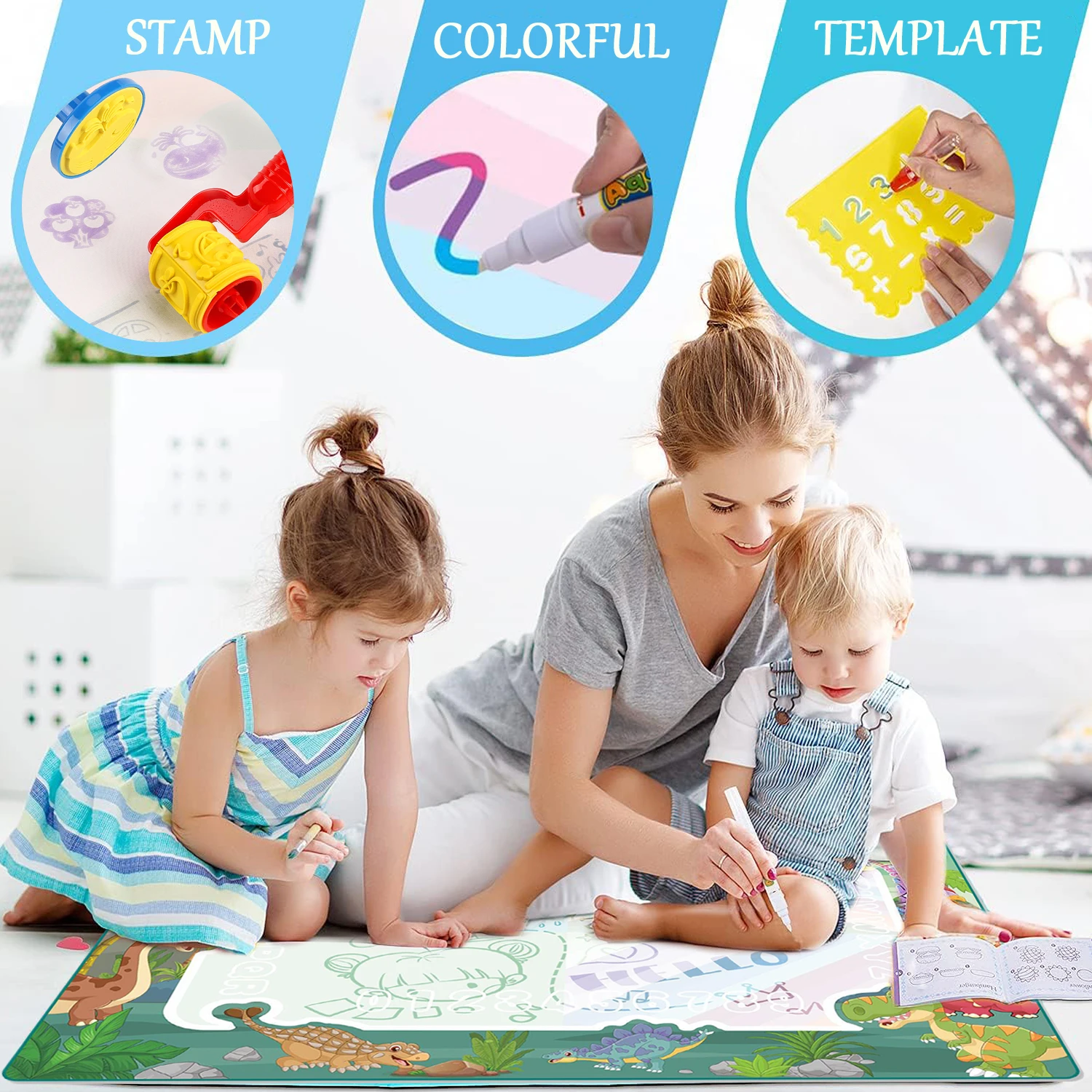 매직 워터 드로잉 낙서 매트 100x80CM 재사용 가능한 매직 펜이있는 색칠 그림 보드 몬테소리 교육 장난감 어린이 선물