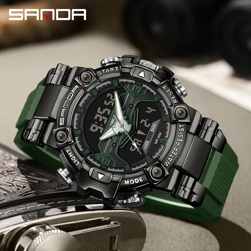 Fashion SANDA Top Brand Colorful Men Dual Movement Display Watches Multifunctional Men Clock Luminous Waterproof Reloj Hombre