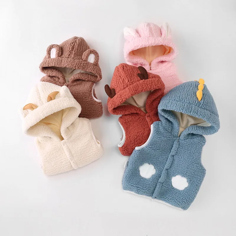 

2023 Autumn Winter Children Vests Coats Cartoon Style Plush Vest Warm Waistcoats for Boys & Girls Toddler Vest Unisex