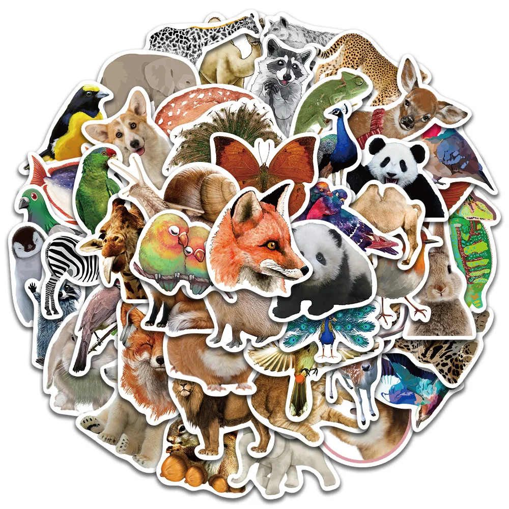 50pcs Vinyl Laptop Decals Cute Wild Animals Stickers For Luggage Guitar Phone Diary Bicycle Car Waterproof Graffiti