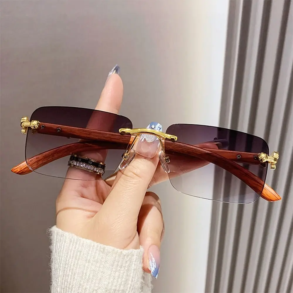 

Cheetah Decor Rimless Sunglasses New UV400 Vintage Metal Sun Glasses Gradient Eyewear for Women & Men