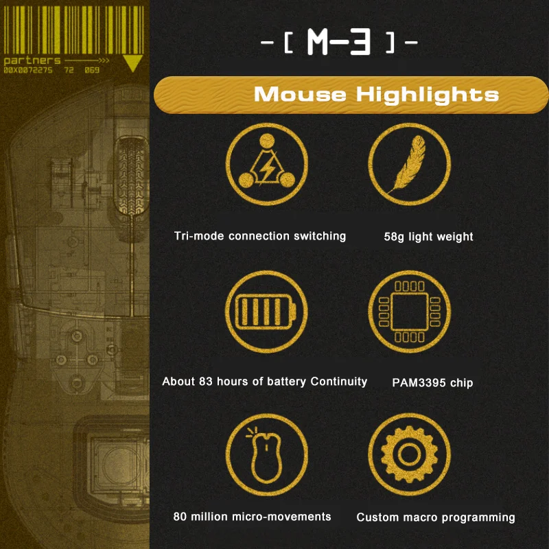 Motovelocidade Darmoshark m3 Bluetooth 2.4g sem Fio com Fio Três Modos Mouse para Jogos Esports Óptico Pam3395 Computador Escritório Mouse 26000dpi Botões Suporte para Drivers de Macro para Laptop pc - Imagem 3