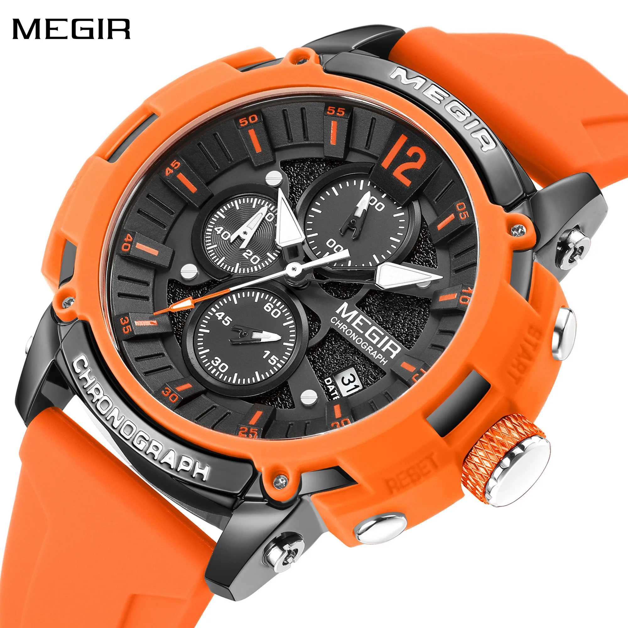 

MEGIR Fashion Military Watch for Men Top Luxury Sport Quartz Chronograph Waterproof Male Clock Wristwatch Silicone Reloj Hombre