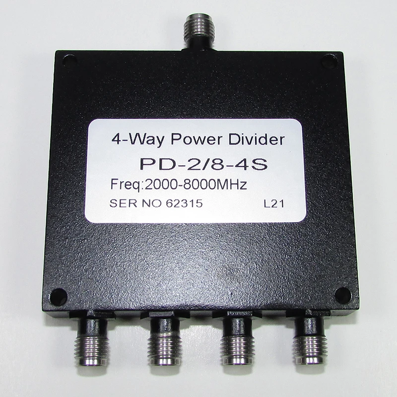 

PD-2/8-4S 2-8GHz 30W SMA RF микроволновая печь SMA один разделенный четыре широкополосный делитель мощности