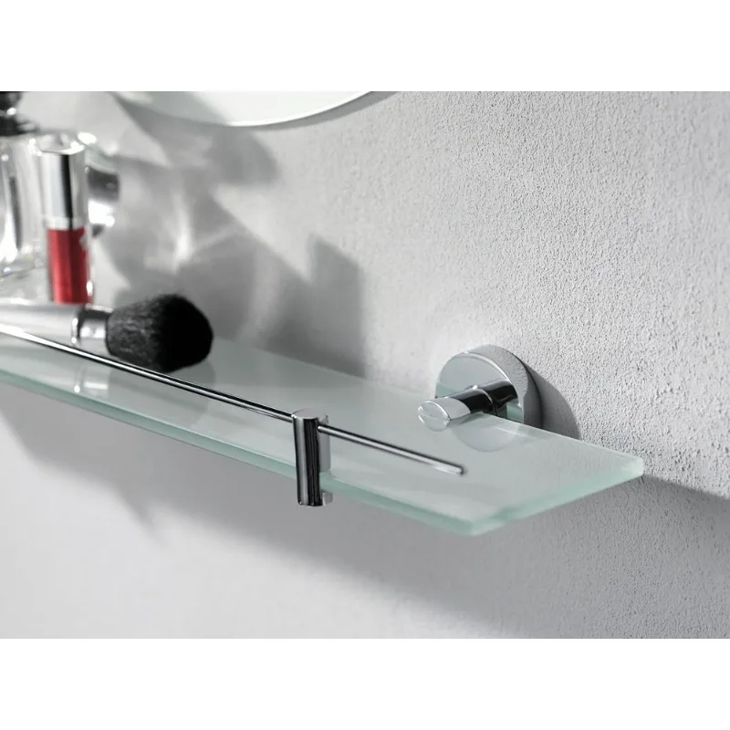 

24 inch Modern Opaque Glass Bathroom 1-Piece Floating Wall Shelf Chrome