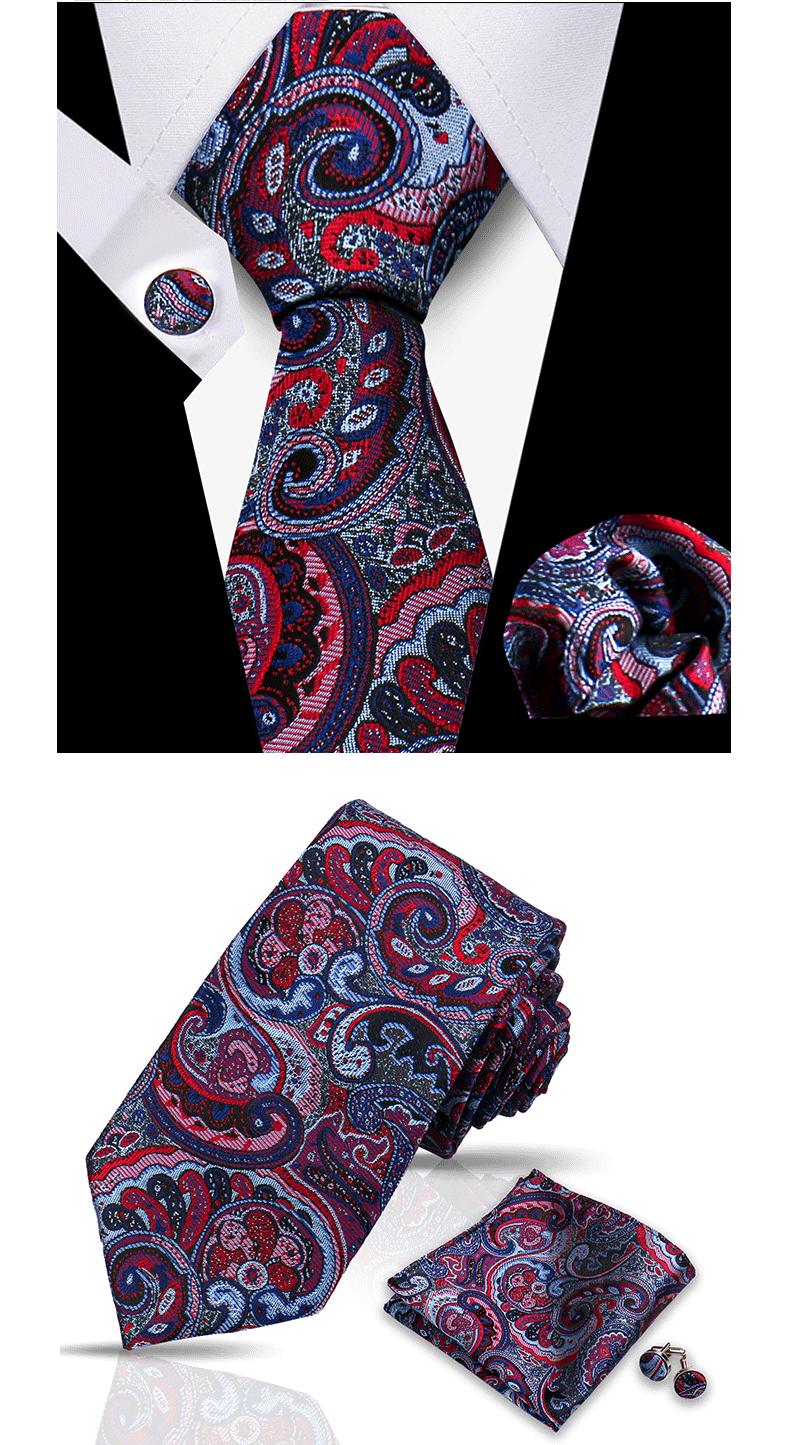 Krawatte für Männer, klassisch, kariert, Taschentücher, rote Krawatte, Manschettenknöpfe für Männer, Bluse, Business, Hochzeit, Accessoires, Damen, Kragen, Mann, Geschenk – Detail 26