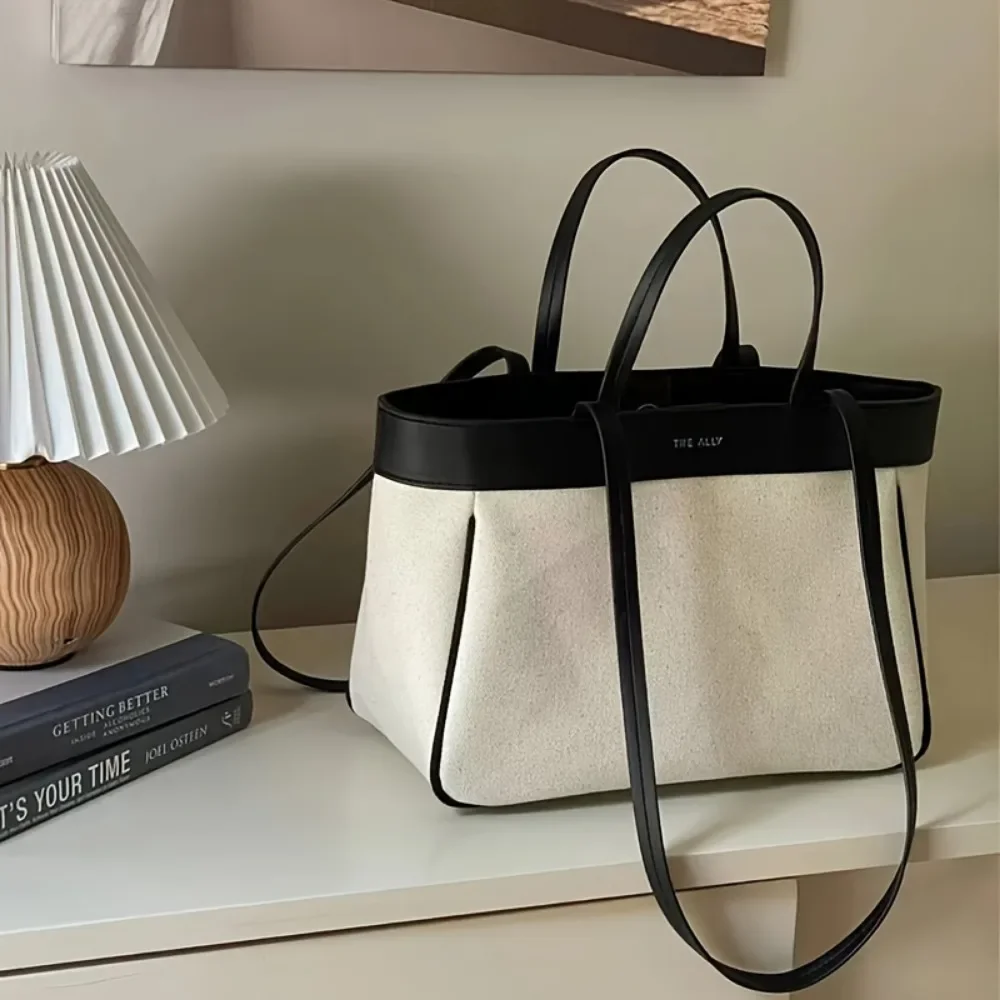 حقيبة كتف قماشية كاجوال للسيدات - حقيبة يد بلون مو...