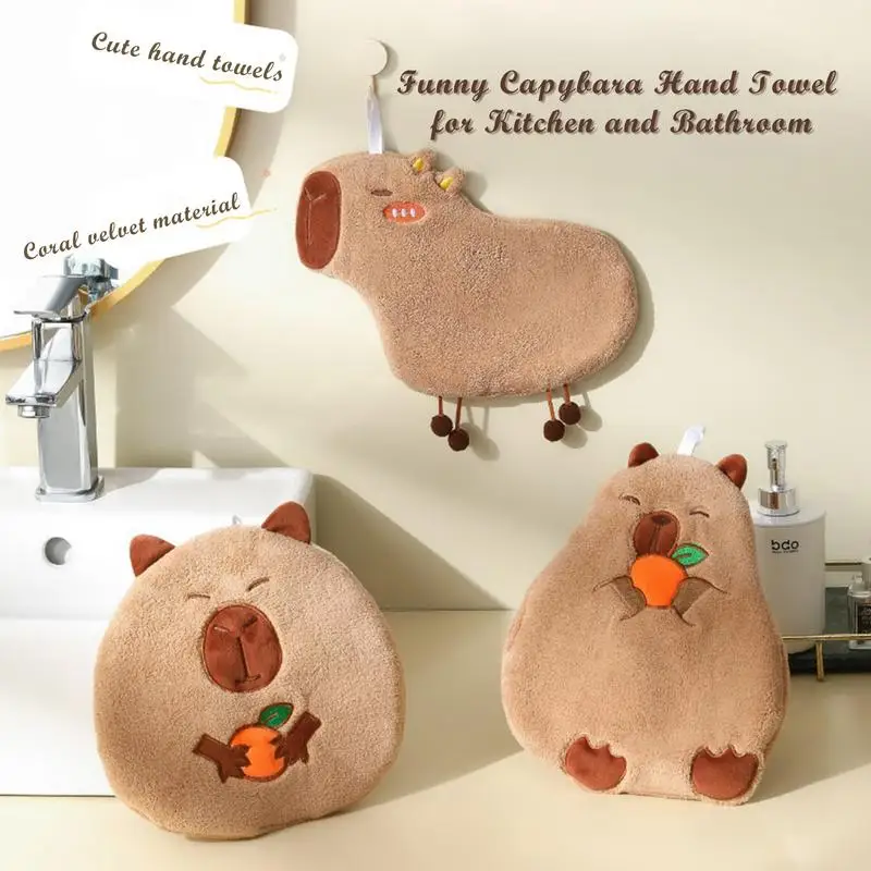 

Animal Hand Towel Coral Fleece Cartoon Capybara Towel Space Saving Towel Home Dishcloth Absorbent Quick-drying Kitchen Bath Wipe