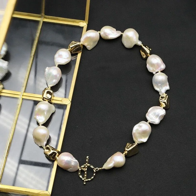 SONGK Collane con Ciondolo di Perle d'Acqua Dolce Naturali Irregolari per Le Donne Collane di Perle barocche con Cerchi a Catena Grossa Elegante