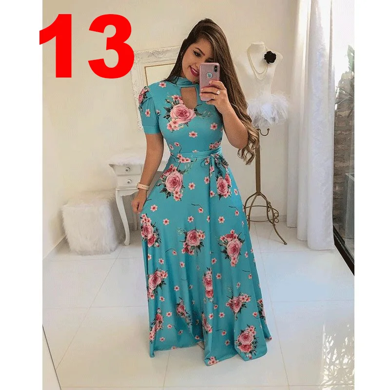

Women Maxi Dress Tie Cutout Sexy Fashion Print Party Robe S-5XL