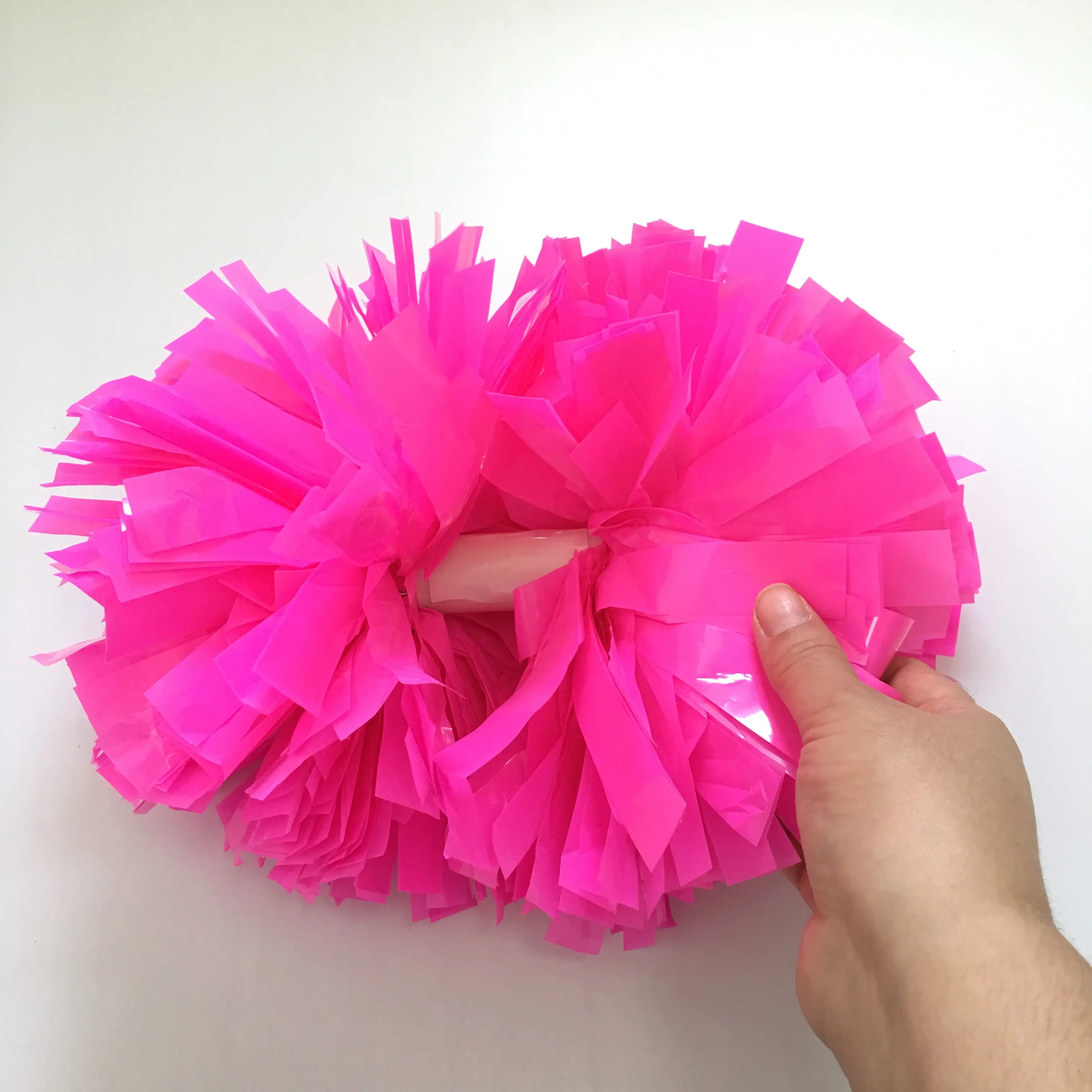 6 Inch Wet Look Plastic Neon pink Cheerleader Pom Poms