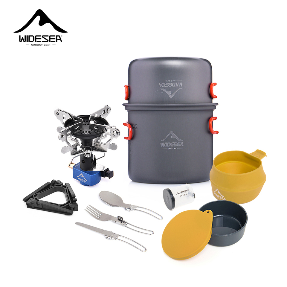 Widesea Camping Gas Stove Tableware Set Portable Gear Tourist Gadgets Kitchen Stuff Cooking Survival Camper Accessories Supplies