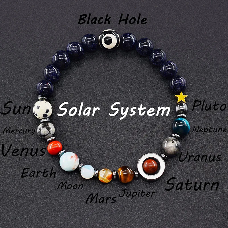 Acht Planeten Natuursteen Kralen Armband Mannen Vrouwen Universum Zonnestelsel Voogd Ster Handgemaakte Paar Sieraden Geschenk Groothandel