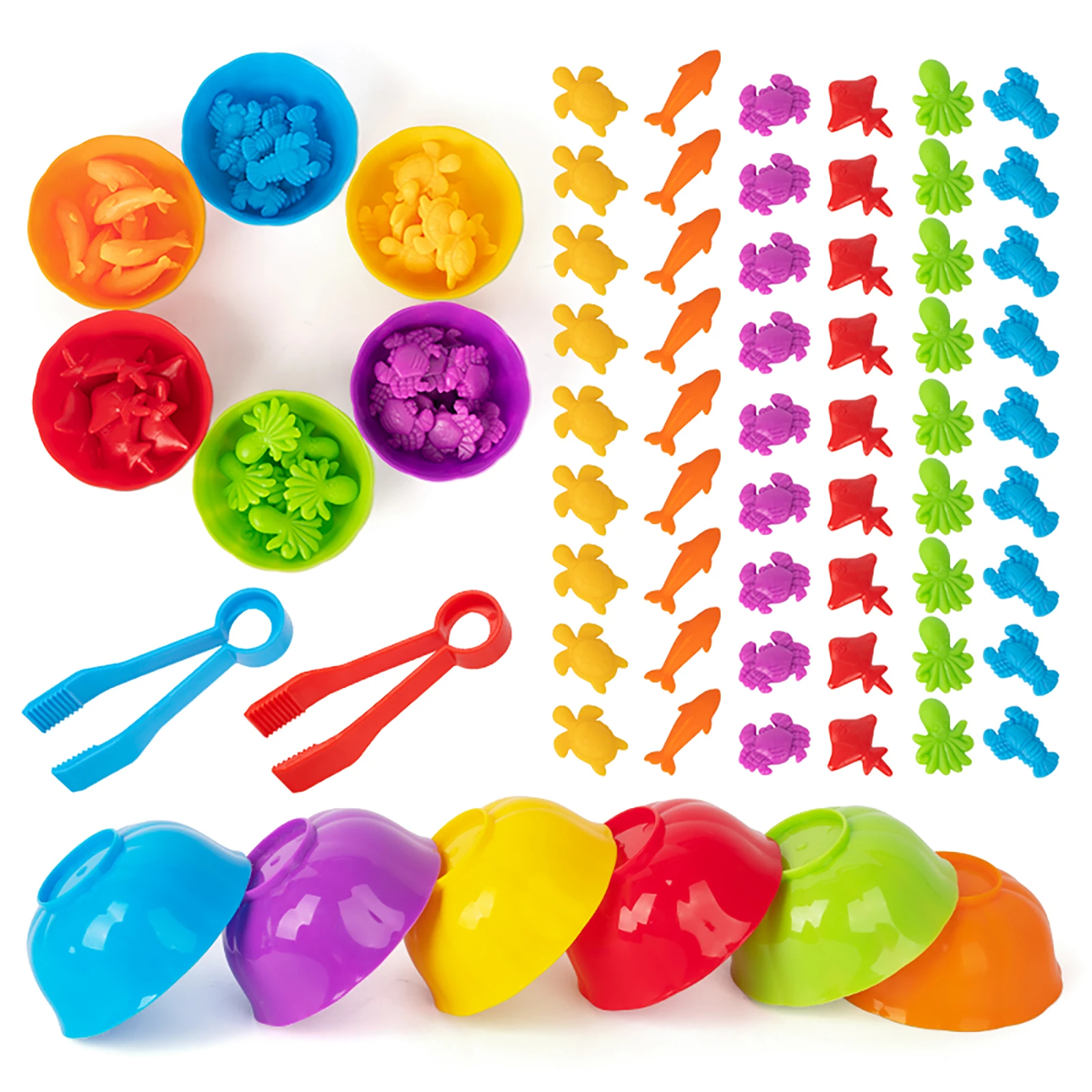 Counting Animal Models Paired With Classification Bowl Sets To Learn Mathematics, Colors, Soft Rubber Classification Toys 3