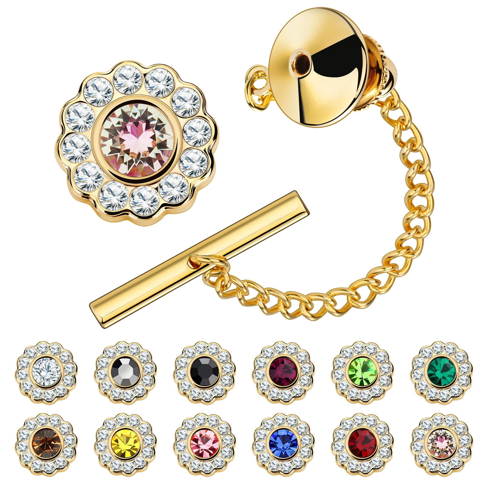 HAWSONNewMensTieTackswithChain12ColorsAvailableFlowers