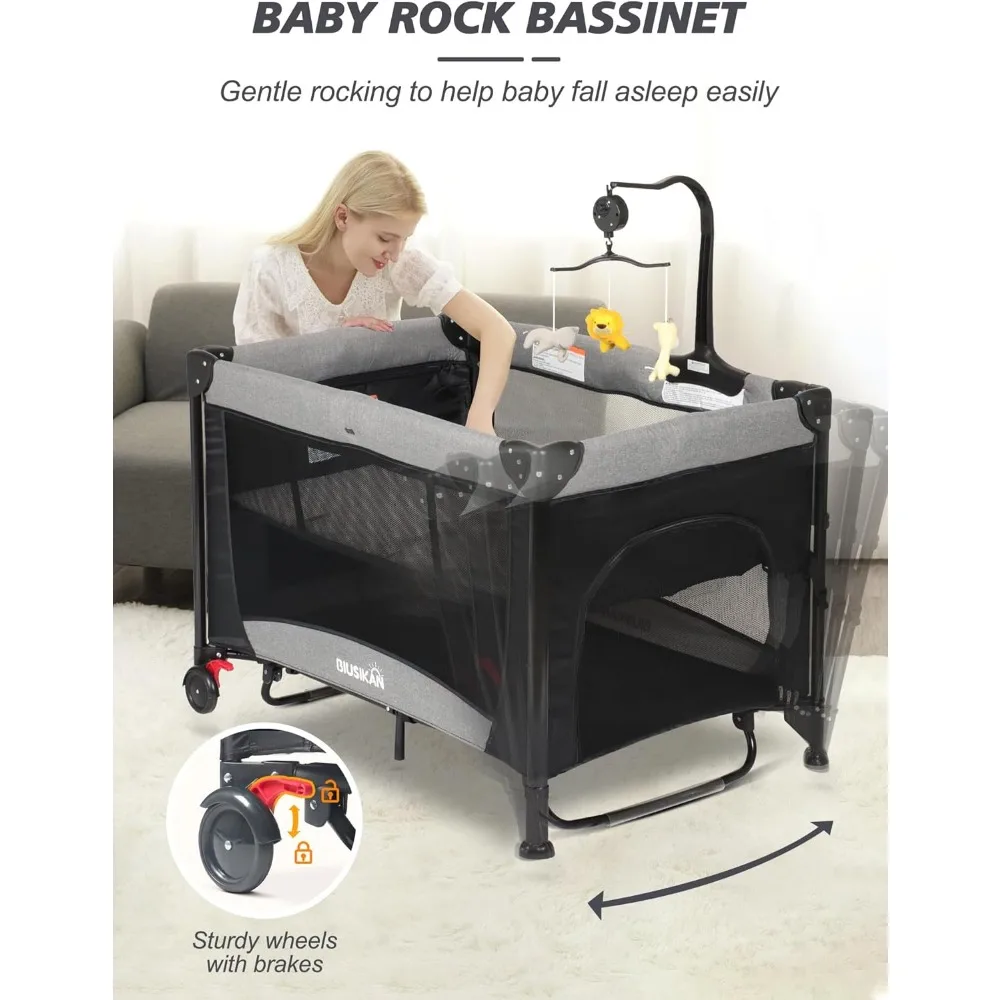 Baby Bassinet, Pack and Play with Bassinet, Bedside Sleeper with Diaper Changer, Mosquito Net, Music Box, Portable Crib 3